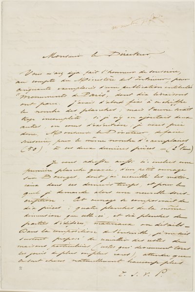 Charles Meryon Autographierter Brief von Charles Meryon