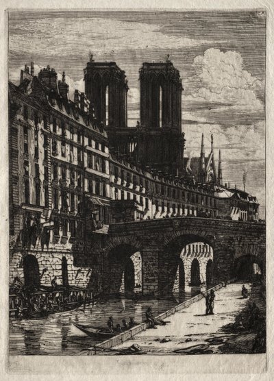Radierungen von Paris: Die kleine Brücke von Charles Meryon
