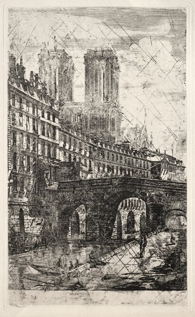 Radierungen von Paris: Die kleine Brücke von Charles Meryon