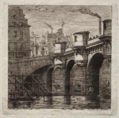 Radierungen von Paris: Die Neue Brücke von Charles Meryon