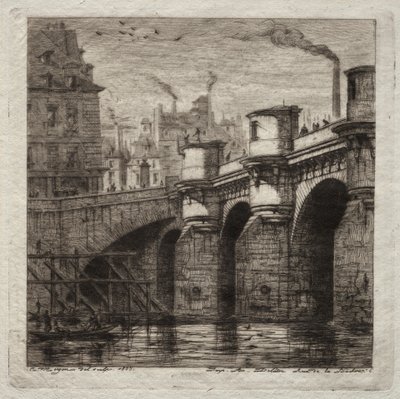 Radierungen von Paris: Die neue Brücke von Charles Meryon