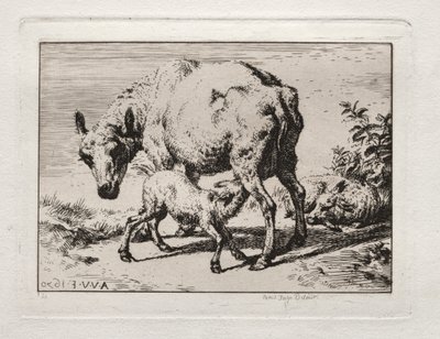 Das Mutterschaf mit zwei Lämmern, 1850 von Charles Meryon