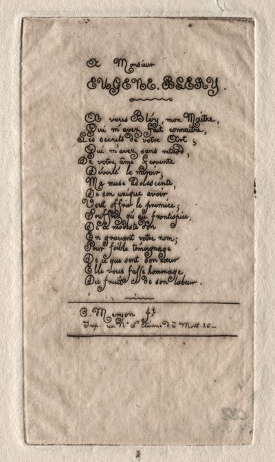 Verse an Eugène Bléry von Charles Meryon