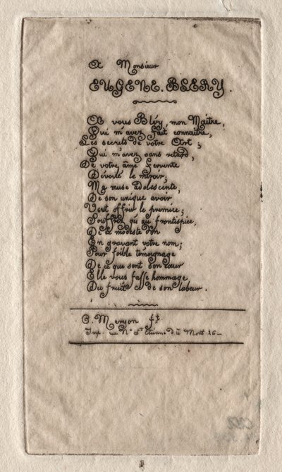 Verse an Eugène Bléry, 1854 von Charles Meryon