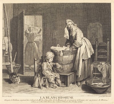 Die Wäscherin von Charles Nicolas Cochin I after Jean Siméon Chardin