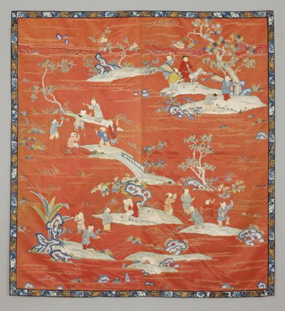 Roter Satin-Bettbezug, 19. Jahrhundert von Chinese School