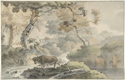 Waldlandschaft mit Stier von Christiaan Josi
