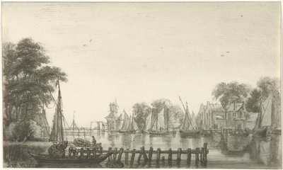 Flusslandschaft mit Segelschiffen von Christiaan Josi