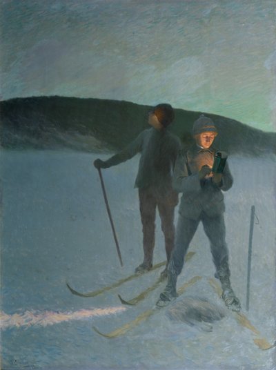 Eisfischen mit Skifahren, Abend von Christian Eriksen Skredsvig