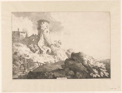 Hügellandschaft mit Turm von Christian Wilhelm Ernst Dietrich