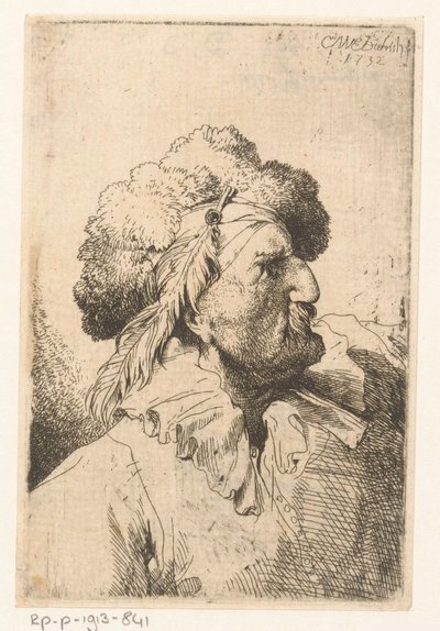 Mann mit Pelzmütze und Feder von Christian Wilhelm Ernst Dietrich