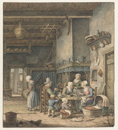 Interieur mit Bauernfamilie um den Tisch von Christina Chalon