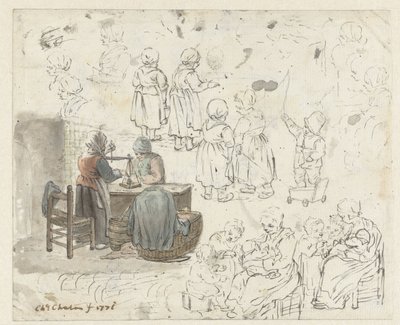 Skizzen von Goldwägerin und Kindern von Christina Chalon