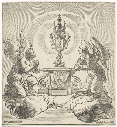Zwei Engel beten die Hostie an von Christoffel Jegher