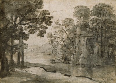 Wassermühle zwischen Bäumen, ca. 1635-1638 von Claude Lorrain