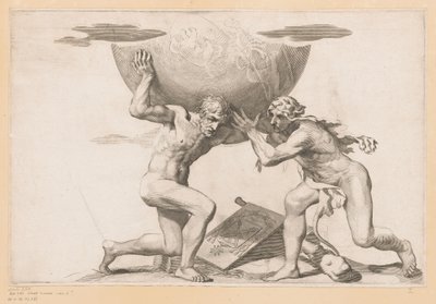 Atlas gibt den Himmelsglobus an Herkules von Claude Mellan (possibly)
