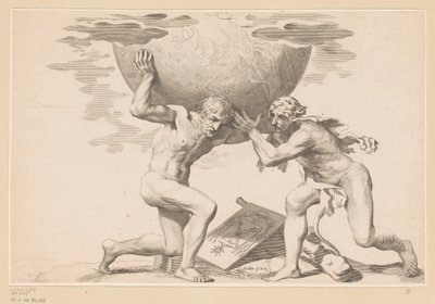 Atlas übergibt den Himmelsglobus an Herkules von Claude Mellan
