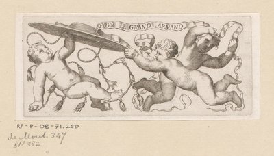 Drei Putti mit Kardinalshut und Band von Claude Mellan