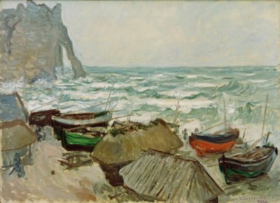 Fischerboote am Strand von Etretat von Claude Monet