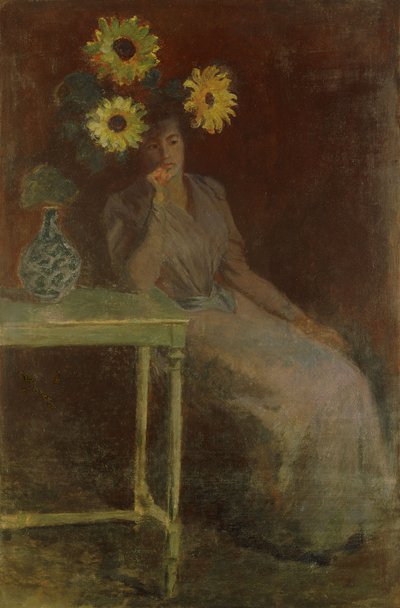 Suzanne mit Sonnenblumen, ca. 1889 von Claude Monet