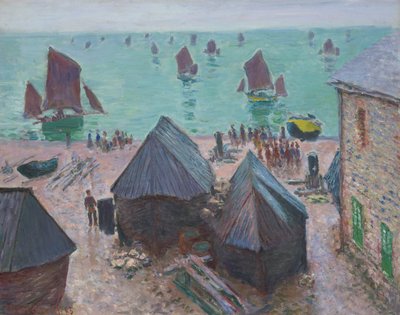 Die Abfahrt der Boote, Étretat von Claude Monet