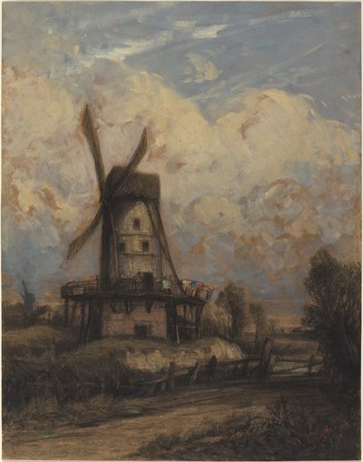 Eine Windmühle vor einem bewölkten Himmel von Constant Troyon