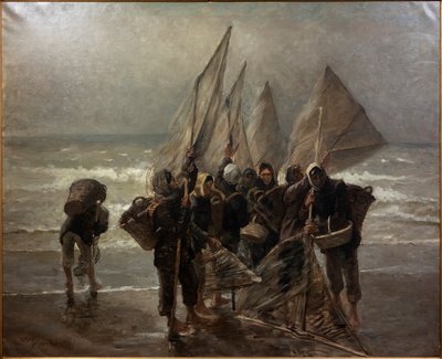 Krabbenfischer in Mariakerke von Constantin Emile Meunier