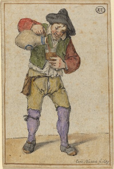Bauer, der ein Glas füllt von Cornelis Dusart