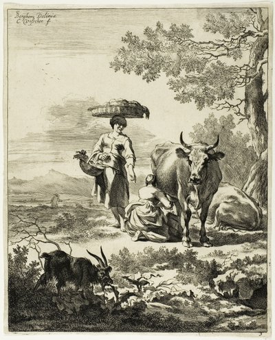 Frau melkt eine Kuh von Cornelis Visscher