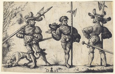 Drei deutsche Soldaten mit Hellebarden bewaffnet von Daniel Hopfer