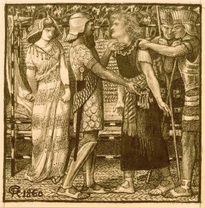Joseph wird vor Potiphar beschuldigt von Dante Gabriel Charles Rossetti