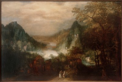 Gebirgsflusslandschaft mit eleganten Figuren von David Vinckeboons