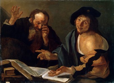 Heraklit und Demokrit, frühes 17. Jahrhundert von Dirck van Baburen