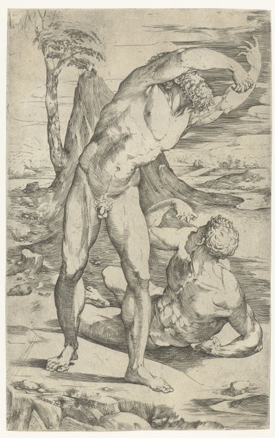 Zwei nackte Männer in einer Landschaft von Domenico Beccafumi