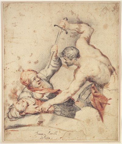 Mann greift Mutter und Kind an von Domenico Fiasella