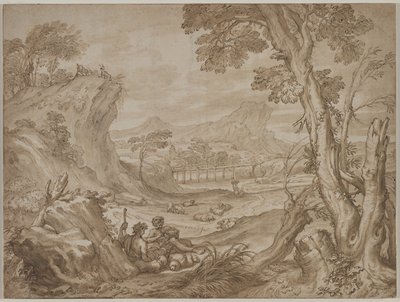 Landschaft mit Hirten von Domenico I Piola