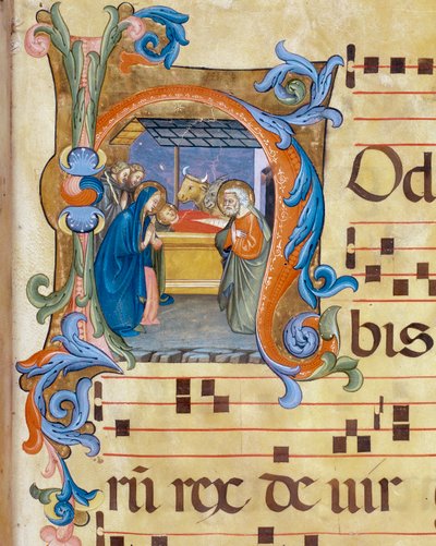 Geburt Christi, Miniaturdetail des Antiphonars von Don Simone Camaldolese