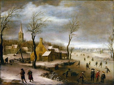 Eine Winterlandschaft mit Kolfspielern von Dutch School