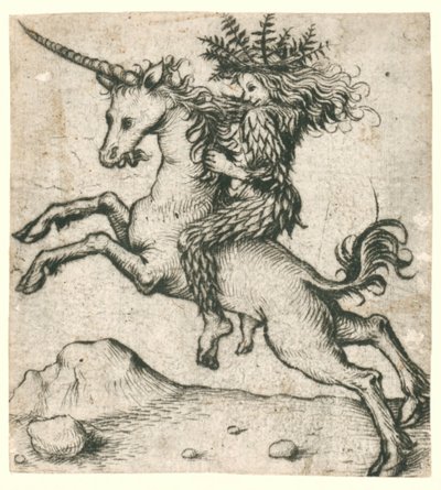 Wildmann auf einem Einhorn von Dutch School