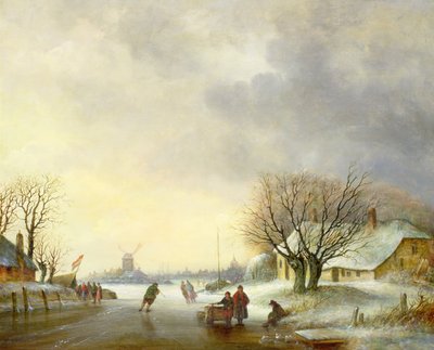 Winterszene mit einer Windmühle von Dutch School