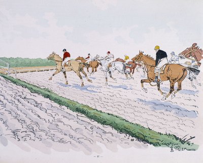 Pferderennen - Zeichnung von Thelem von E. Thelem