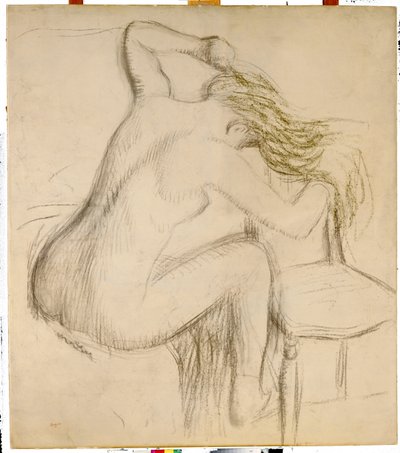 Sitzende nackte Frau, die ihr Haar stylt von Edgar Degas
