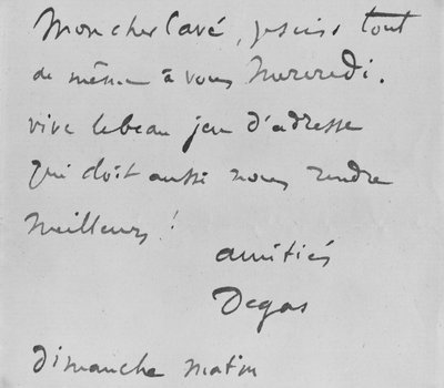 Autographierter Brief an Albert Boulanger-Cave von Edgar Degas