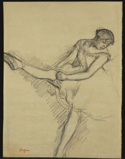 Sitzende Tänzerin, die ihren Strumpf richtet, ca. 1880 von Edgar Degas