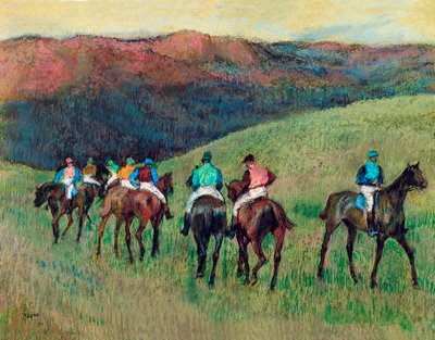 Rennpferde in einer Landschaft, 1894 von Edgar Degas