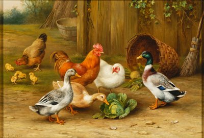 Enten und Hühner in einem Hof von Edgar Hunt