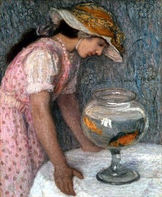 Junges Mädchen mit einem Goldfisch von Edmond François Aman Jean