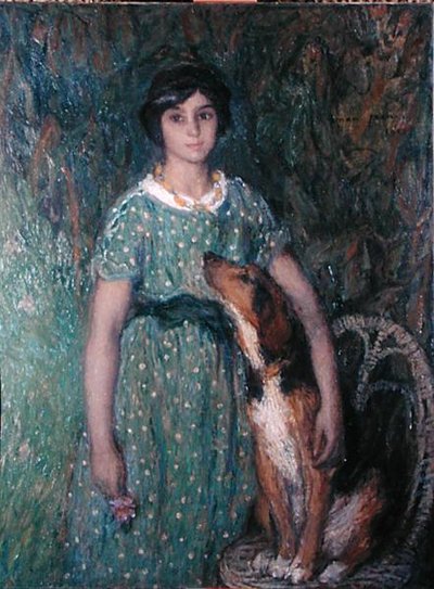 Junges Mädchen mit einem Hund von Edmond François Aman Jean