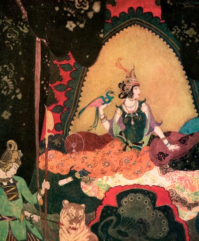 Layla hält einen Vogel von Edmund Dulac