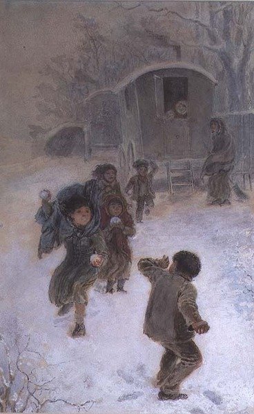 Zigeunerkinder beim Schneeballwerfen von Edmund Richard White